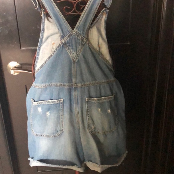 Zara Distressed Denim Short Overalls - Picture 3 of 6